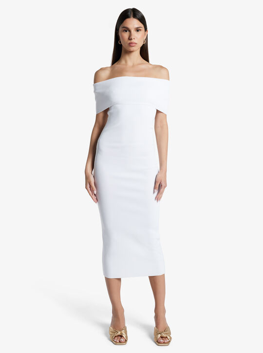 Stretch Knit Over-The-Shoulder Dress michael kors stretch knit over the shoulder dress