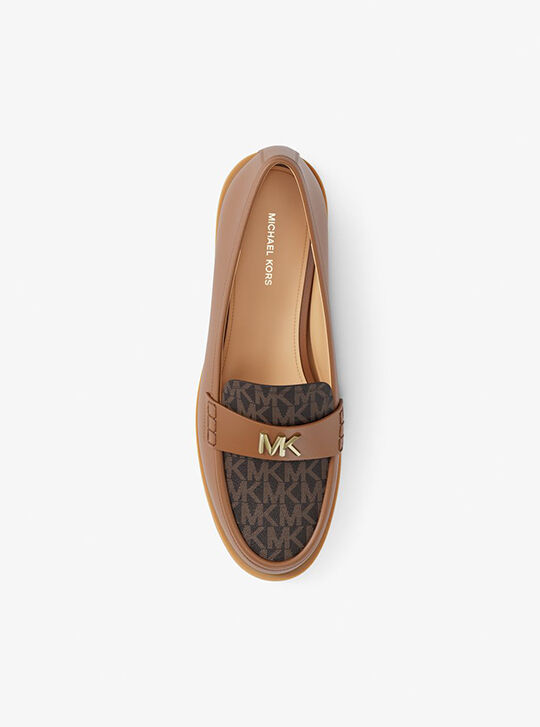 Lex Leather and Signature Logo Loafer, BROWN | Michael Kors KWT