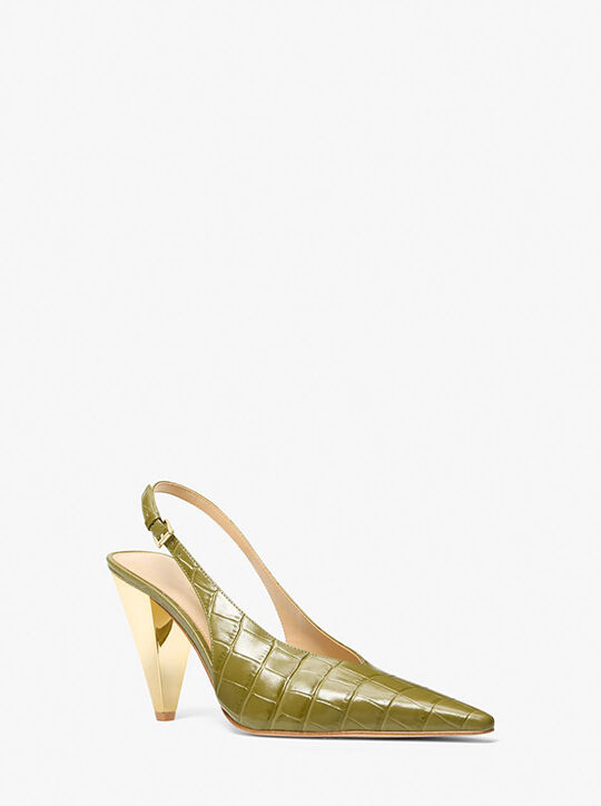 michael kors حذاء إليكترا بكعب مفتوح من الخلف من الجلد المنقوش بنقشة جلد التمساح