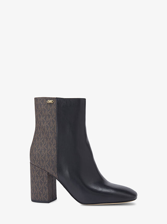 Perla Leather and Signature Logo Ankle Boot michael kors perla leather and signature logo ankle boot