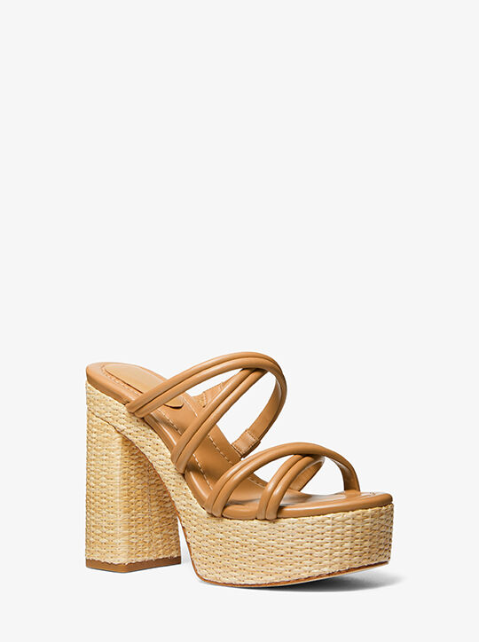 Corrine Leather and Straw Platform Sandal michael kors corrine leather and straw platform sandal