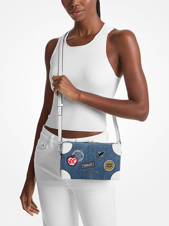 Jeanie Small Embellished Denim Crossbody Bag michael kors jeanie small embellished denim crossbody bag