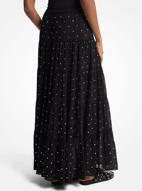 michael kors تنورة ماكسي من قماش جورجيت مرصعة بالدبابيس