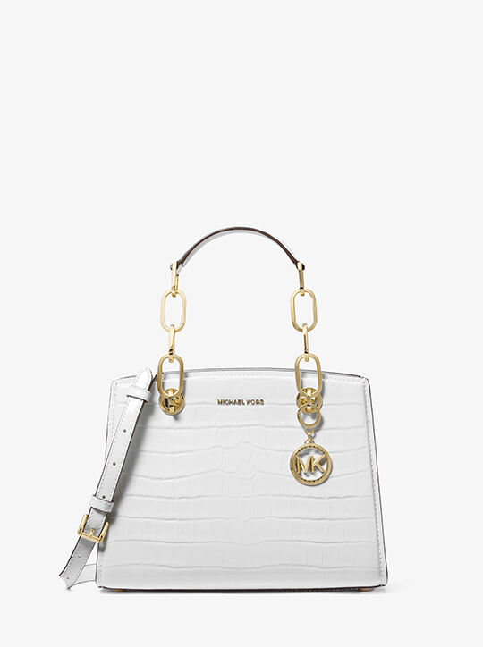 michael kors cynthia small crocodile embossed leather satchel