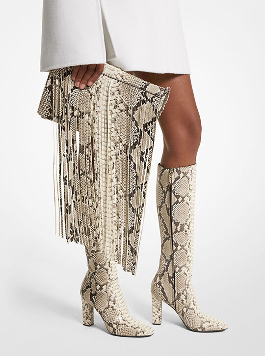 حقيبة كلاتش من الجلد المنقوش بجلد الثعبان مهدب michael kors حقيبة كلاتش من الجلد المنقوش بجلد الثعبان مهدب