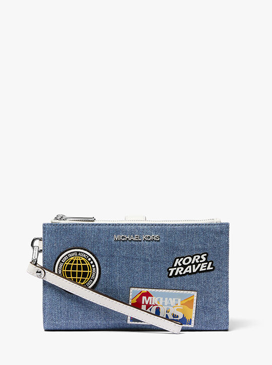 Jet Set Travel Large Embellished Denim Wristlet michael kors jet set travel large embellished denim wristlet