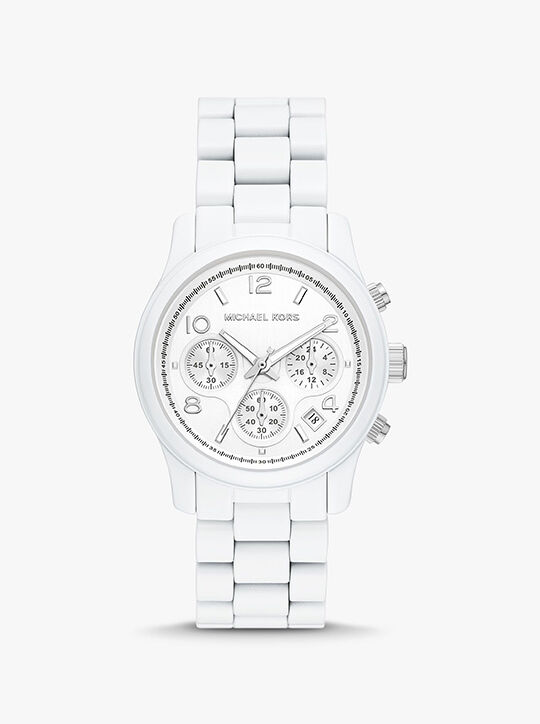 Slim Runway White-Tone Watch michael kors slim runway white tone watch