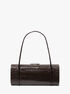 michael kors natalie crocodile embossed patent leather barrel bag