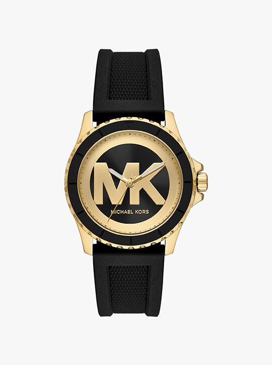 michael kors ساعة إيفرست كبيرة الحجم باللون الذهبي والسيليكون