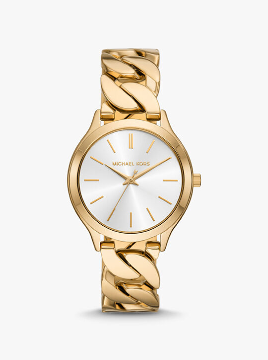 Slim Runway Gold-Tone Curb-Link Watch michael kors slim runway gold tone curb link watch