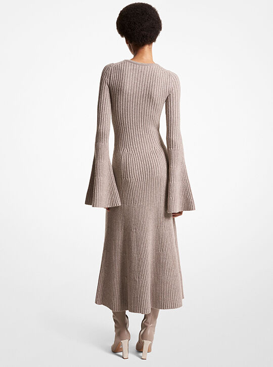 Ribbed Stretch Cashmere Flare-Sleeve Dress michael kors ribbed stretch cashmere flare sleeve dress