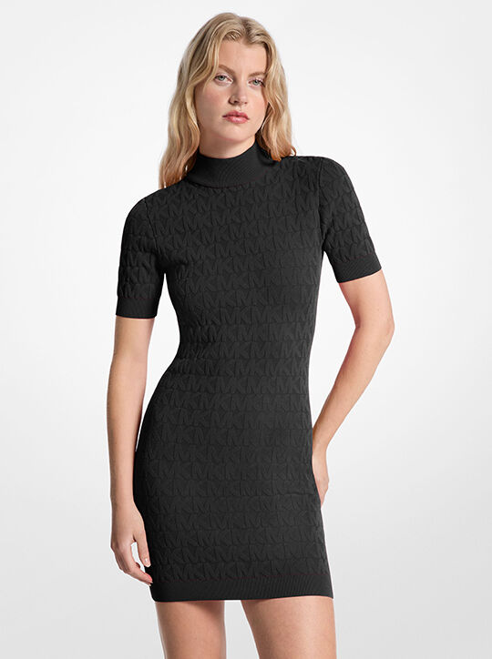 michael kors logo jacquard knit mock neck dress
