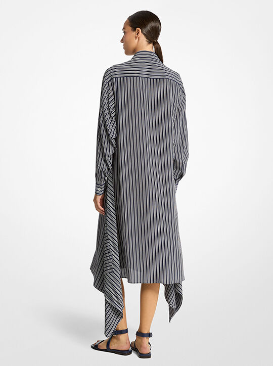 michael kors striped silk crepe de chine cascade shirtdress