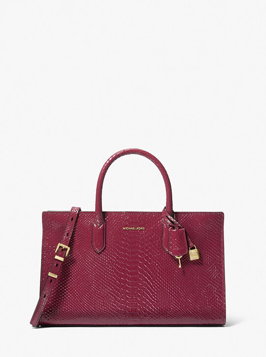 michael kors scarlett medium snake embossed leather satchel
