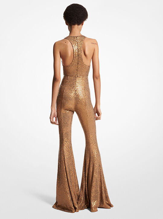 Hand-Embroidered Sequin Stretch Matte Jersey Flared Jumpsuit michael kors hand embroidered sequin stretch matte jersey flared jumpsuit