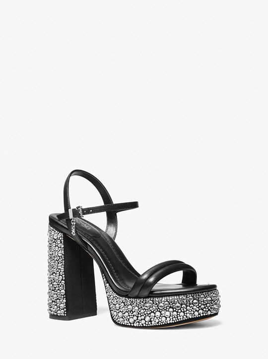 Laci Embellished Leather Platform Sandal michael kors laci embellished leather platform sandal