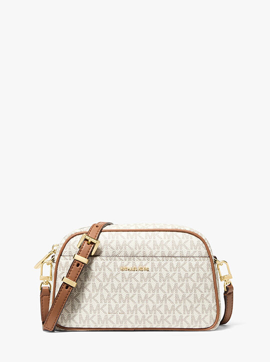 michael kors jet set small signature logo camera crossbody bag