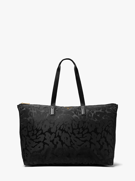 Jet Set Large Leopard Jacquard Nylon Tote Bag michael kors jet set large leopard jacquard nylon tote bag