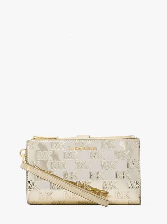 Jet Set Large Logo Embossed Metallic Smartphone Wristlet michael kors jet set large logo embossed metallic smartphone wristlet