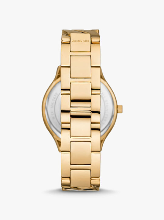 Slim Runway Gold-Tone Curb-Link Watch michael kors slim runway gold tone curb link watch