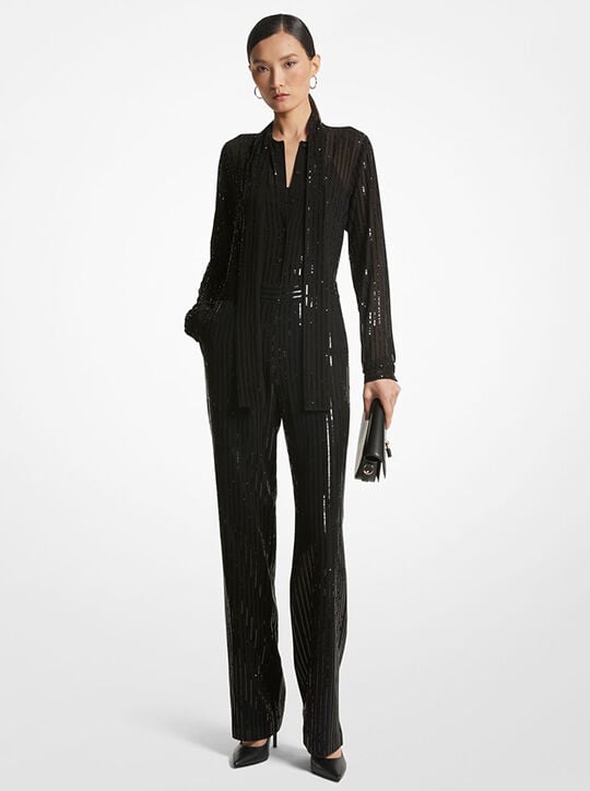 michael kors pinstripe sequined georgette jumpsuit