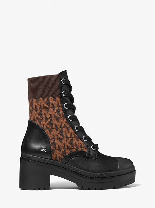 Brea Leather and Logo Jacquard Combat Boot | Michael Kors Official Website