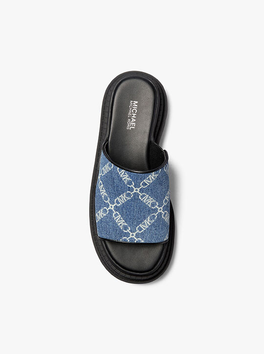 michael kors kendra empire diamond jacquard denim slide sandal