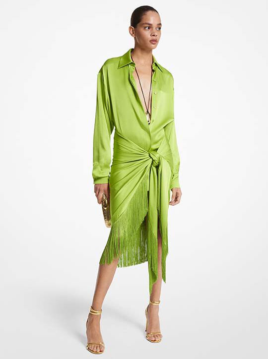 michael kors charmeuse fringed sarong skirt