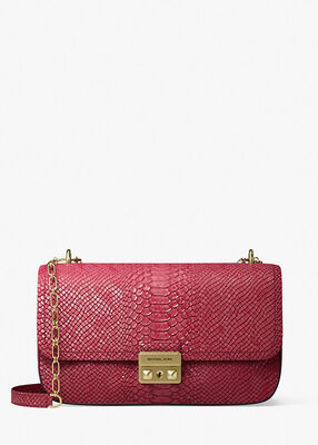 michael kors tribeca large snake embossed leather shoulder bag