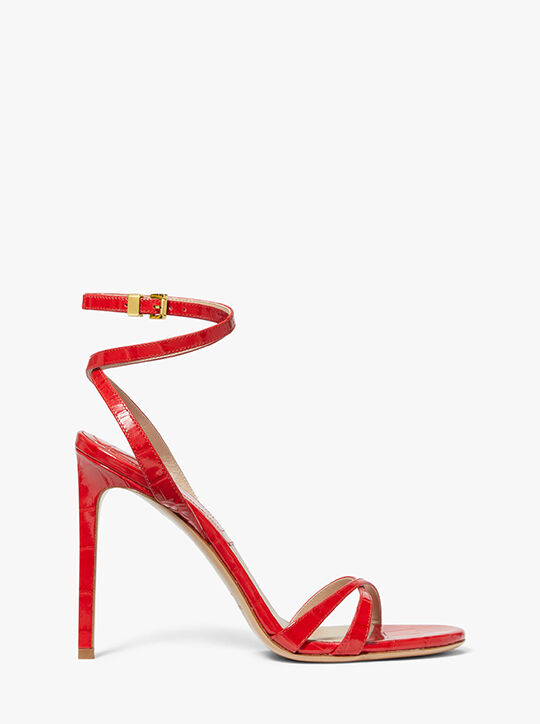 michael kors chrissy crocodile embossed leather sandal