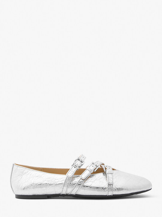 michael kors indy flex crackled metallic leather ballet flat