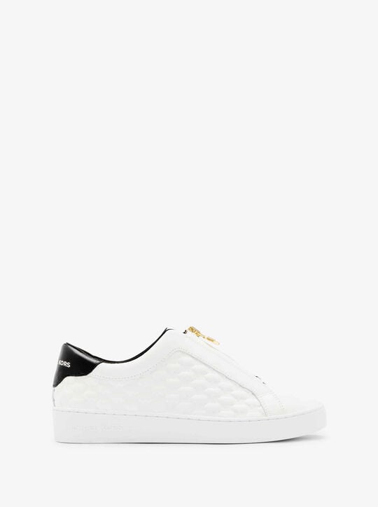 Keaton Logo Embossed Leather Zip-Up Sneaker michael kors keaton logo embossed leather zip up sneaker