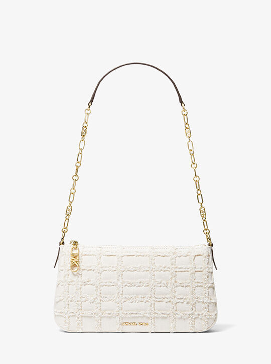 michael kors empire medium frayed denim chain link pochette