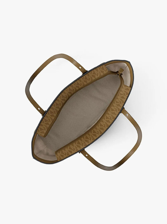 Quinn Medium Signature Logo and Leather Tote Bag michael kors quinn medium signature logo and leather tote bag