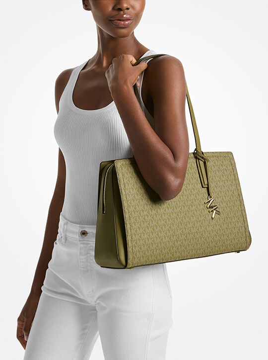 michael kors laila medium signature logo tote bag