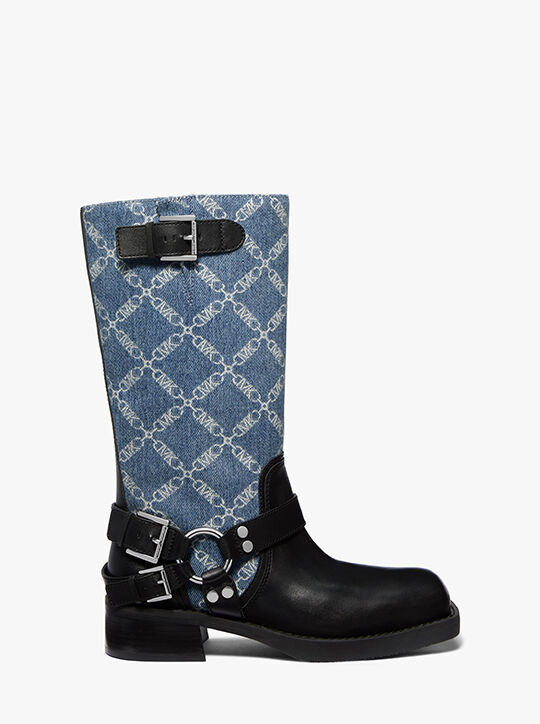 michael kors crosby empire diamond jacquard denim moto boot