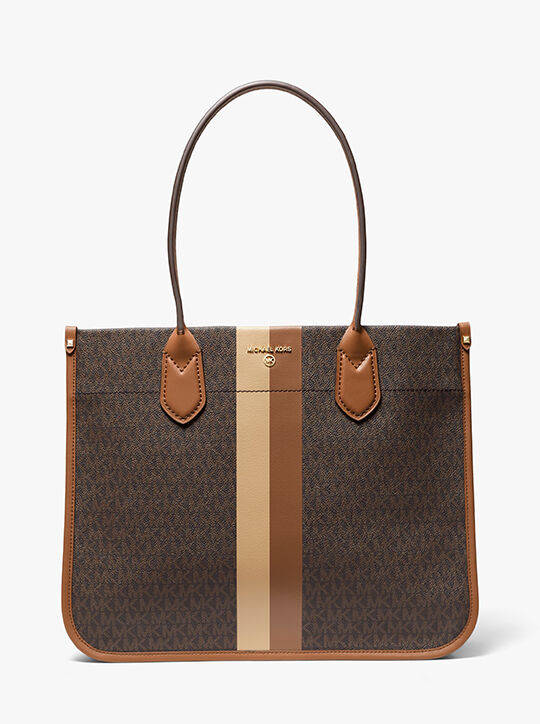 Heidi Large Signature Logo Stripe Tote Bag michael kors heidi large signature logo stripe tote bag