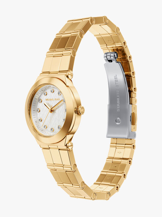 michael kors billie three hand gold tone stainless steel watch