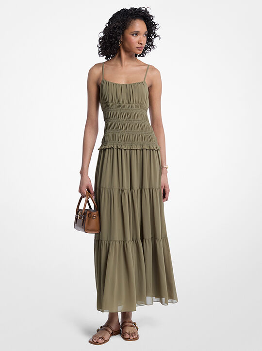 michael kors smocked georgette maxi dress