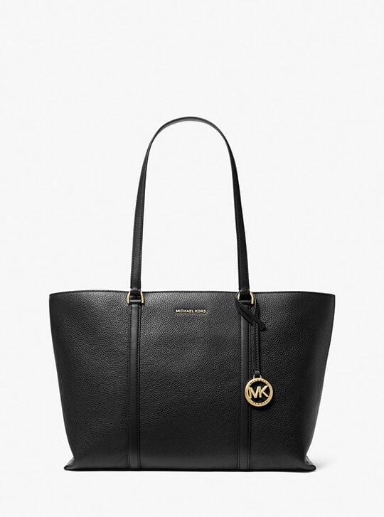 Temple Large Pebbled Leather Tote Bag, BLACK | Michael Kors KWT