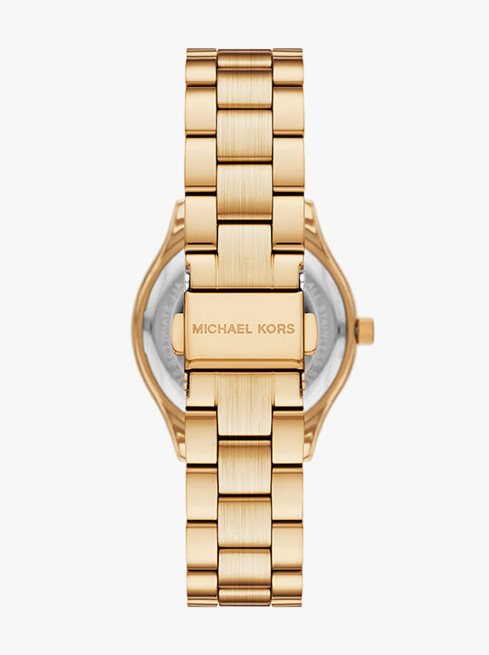 michael kors slim runway three hand gold tone watch gift set