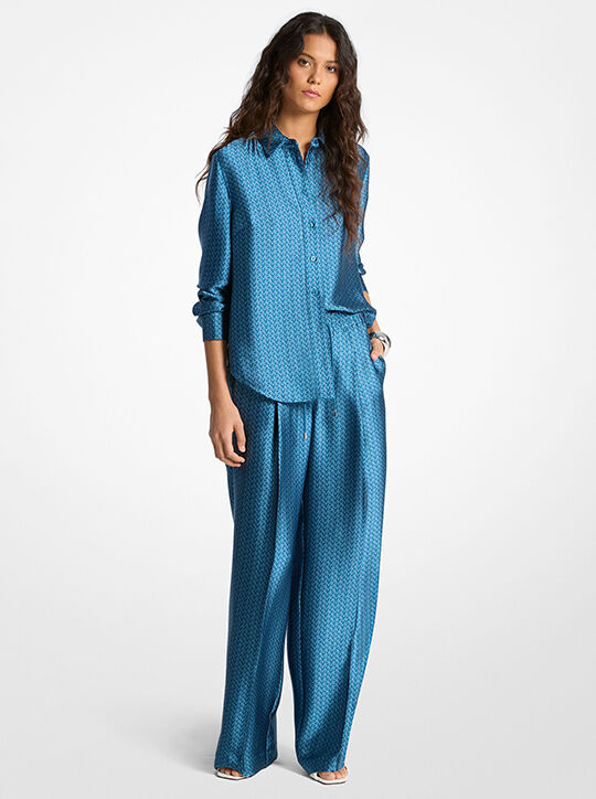 michael kors mk2000 logo print satin shirt