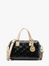 michael kors grayson small logo embossed patent duffel crossbody bag
