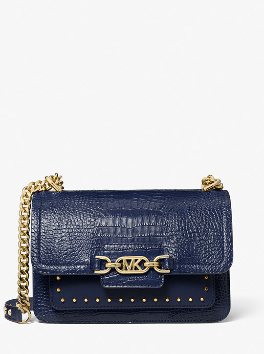 Heather Large Studded Crocodile Embossed Leather Shoulder Bag michael kors heather large studded crocodile embossed leather shoulder bag