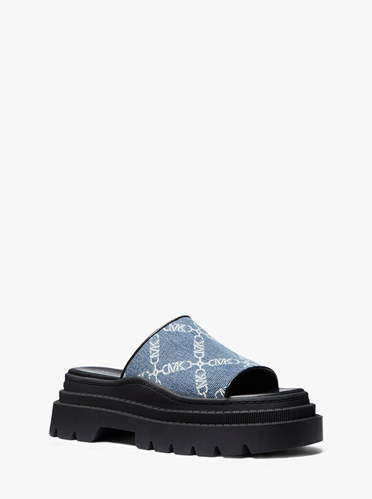 michael kors kendra empire diamond jacquard denim slide sandal