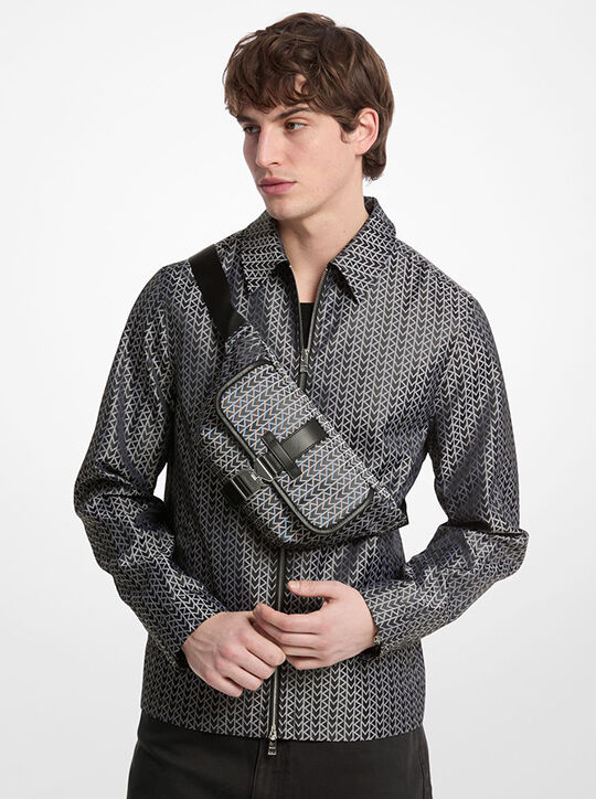 michael kors eli mk2000 logo jacquard sling pack