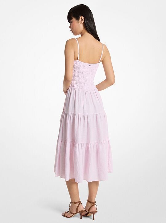 michael kors smocked linen midi dress