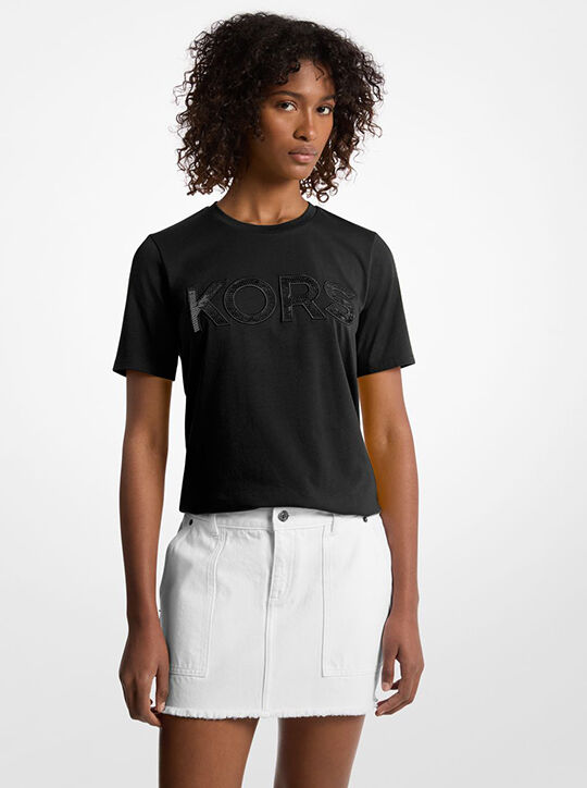 Sequined Logo Cotton T-Shirt michael kors sequined logo cotton t shirt