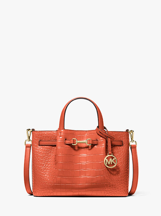 Carson Small Crocodile Embossed Satchel, RED CLAY | Michael Kors KWT