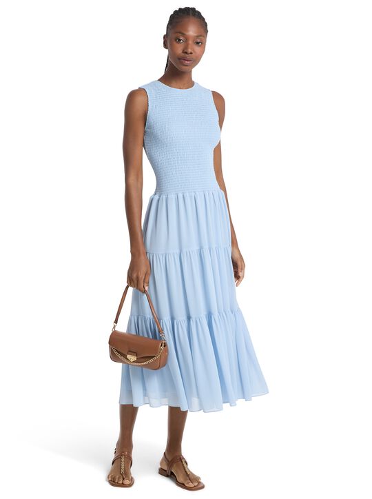 Smocked Georgette Midi Dress michael kors smocked georgette midi dress